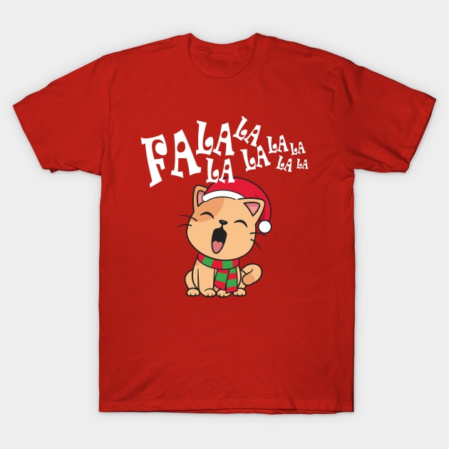 Cute Christmas Cat Singing Fa la la la Song T-Shirt by Jasmine Anderson